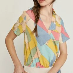 Purple Door Boutique Golden Blue Multicolor Print Bodysuit