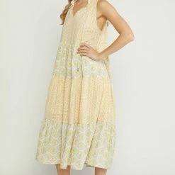 Purple Door Boutique Ladies' Bohemian Gold Tiered Midi Dress