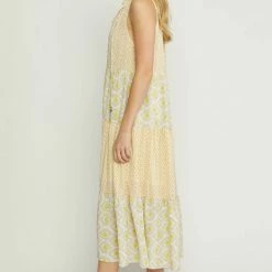 Purple Door Boutique Ladies' Bohemian Gold Tiered Midi Dress