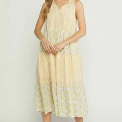 Purple Door Boutique Ladies' Bohemian Gold Tiered Midi Dress