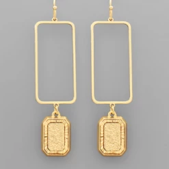 Purple Door Boutique Jewelry Textured Rectangle Gold Dangle Earrings
