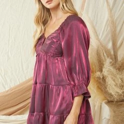 Purple Door Boutique Shimmering Iridescent Grape Babydoll Dress