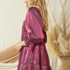 Purple Door Boutique Shimmering Iridescent Grape Babydoll Dress