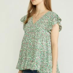 Purple Door Boutique Floral Favorite Green Babydoll Top Summer SALE