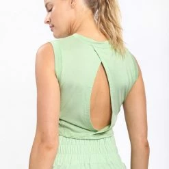 Mono B Athleisure Mono B Fair Green Open Back Cropped Tank Top New Arrivals