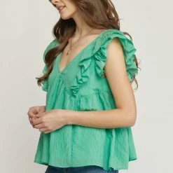 Purple Door Boutique Boardwalk Beauty Green Babydoll Top