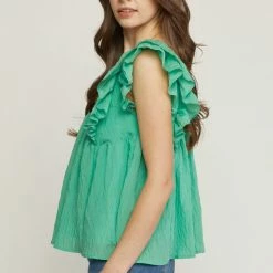Purple Door Boutique Boardwalk Beauty Green Babydoll Top