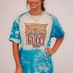 Purple Door Boutique GG Tiger Acid Wash Blue Tee Summer SALE