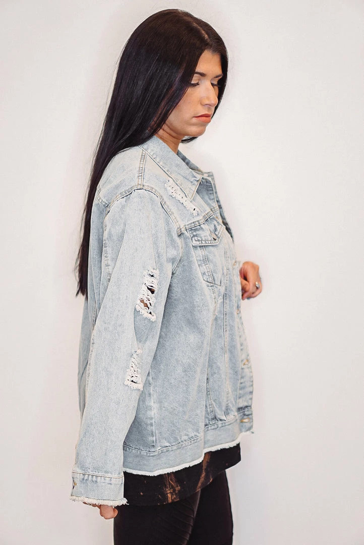 Purple Door Boutique Glory Days Distressed Denim Jacket Ladies' 4 Purple Door Boutique Glory Days Distressed Denim Jacket Ladies'