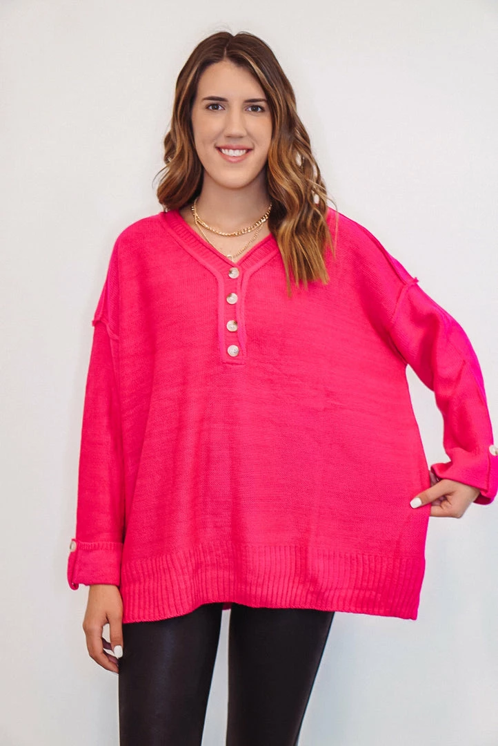 Purple Door Boutique Ladies' Totally In Love Hot Pink Sweater 3 Purple Door Boutique Ladies' Totally In Love Hot Pink Sweater