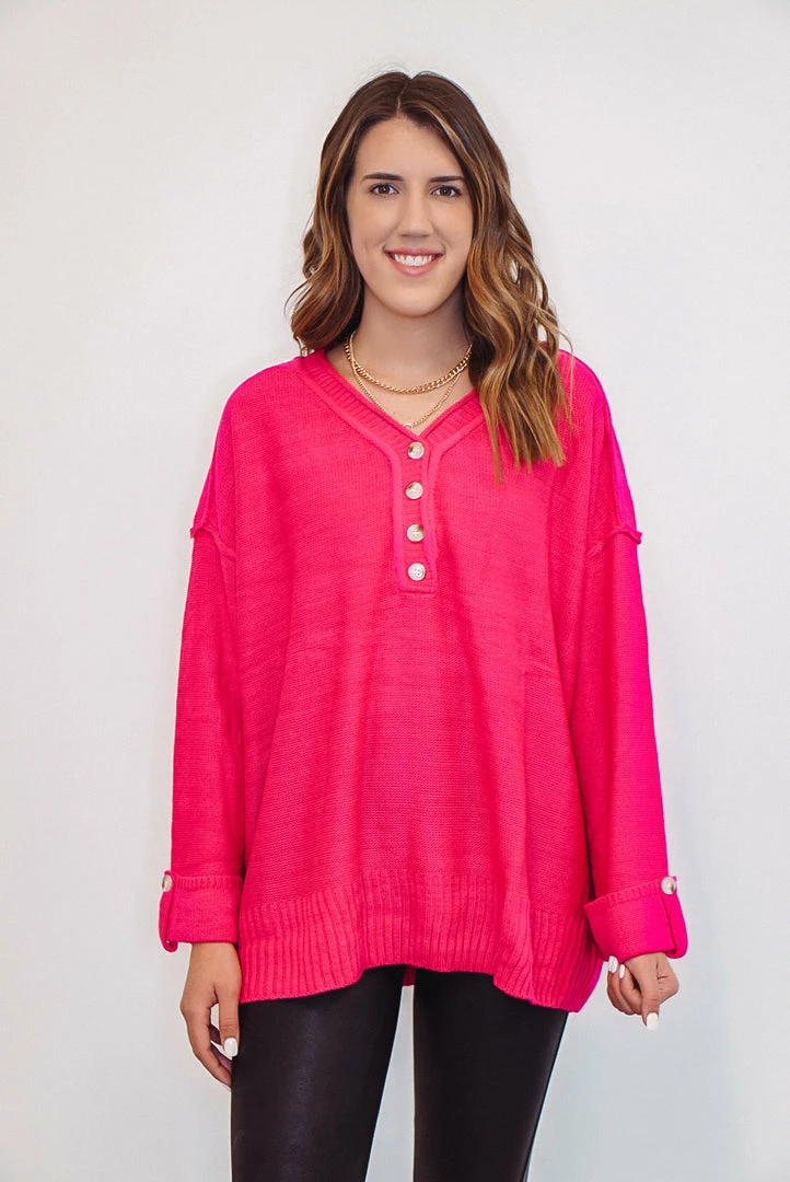 Purple Door Boutique Ladies' Totally In Love Hot Pink Sweater 1 Purple Door Boutique Ladies' Totally In Love Hot Pink Sweater