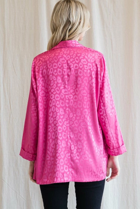 Purple Door Boutique Monochromatic Hot Pink Satin Blazer Ladies' 2 Purple Door Boutique Monochromatic Hot Pink Satin Blazer Ladies'