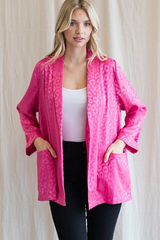 Purple Door Boutique Monochromatic Hot Pink Satin Blazer Ladies' 1 Purple Door Boutique Monochromatic Hot Pink Satin Blazer Ladies'