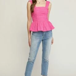 Purple Door Boutique Hot Pink Ruched Peplum Top New Arrivals