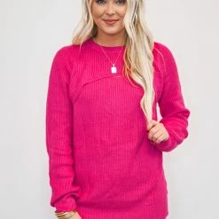 Purple Door Boutique Ladies' Open Heart Hot Pink Sweater