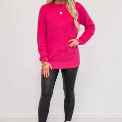 Purple Door Boutique Ladies' Open Heart Hot Pink Sweater