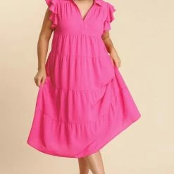 Purple Door Boutique Sweet Surprise Hot Pink Midi Dress