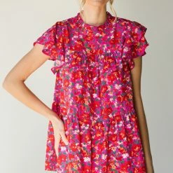 Purple Door Boutique New Arrivals Hot Pink Floral Babydoll Top