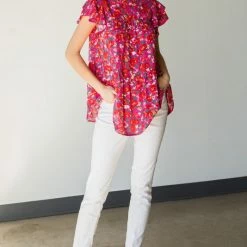 Purple Door Boutique New Arrivals Hot Pink Floral Babydoll Top