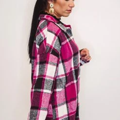 Purple Door Boutique Hot Pink And White Plaid Shacket Ladies'