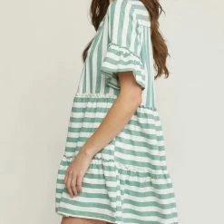 Purple Door Boutique Summer Stripes Green Babydoll Dress