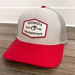 Peach State Pride Georgia Patch Ash Grey & Red Trucker Hat Hats