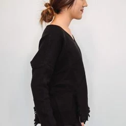 The Purple Door Boutique Distressed Love Black Knit Sweater