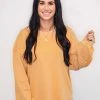Purple Door Boutique Washed Terry Knit Mustard Top