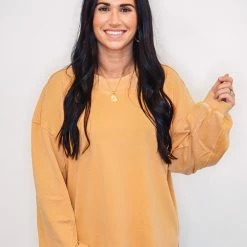 Purple Door Boutique Washed Terry Knit Mustard Top