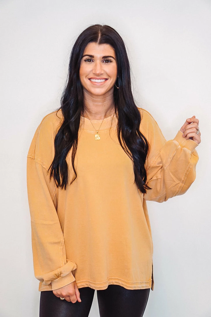 Purple Door Boutique Washed Terry Knit Mustard Top 1 Purple Door Boutique Washed Terry Knit Mustard Top