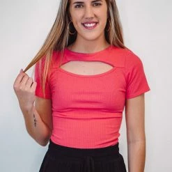 The Purple Door Boutique Better Views Coral Ribbed Top