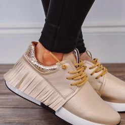 Shu Shop Shoes Pepa Fringe Gold Sneakers