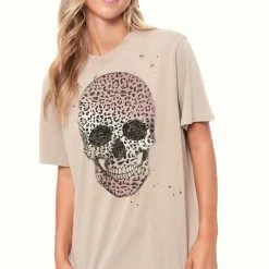 Purple Door Boutique Leopard Print Skull Taupe Tee New Arrivals