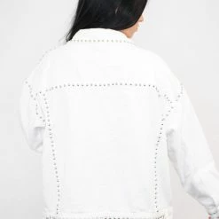 Purple Door Boutique Better With Studs White Denim Jacket Ladies'