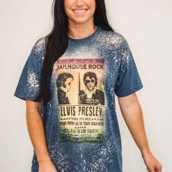 Purple Door Boutique Ladies' Elvis Presley Bleached Navy Tee