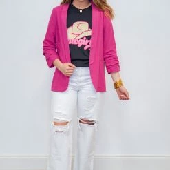 Purple Door Boutique Best Basic Magenta Linen Blazer