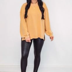 Purple Door Boutique Washed Terry Knit Mustard Top