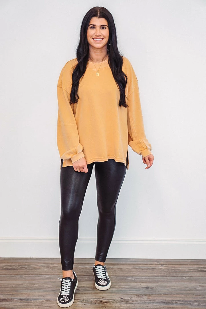 Purple Door Boutique Washed Terry Knit Mustard Top 2 Purple Door Boutique Washed Terry Knit Mustard Top