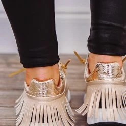 Shu Shop Shoes Pepa Fringe Gold Sneakers