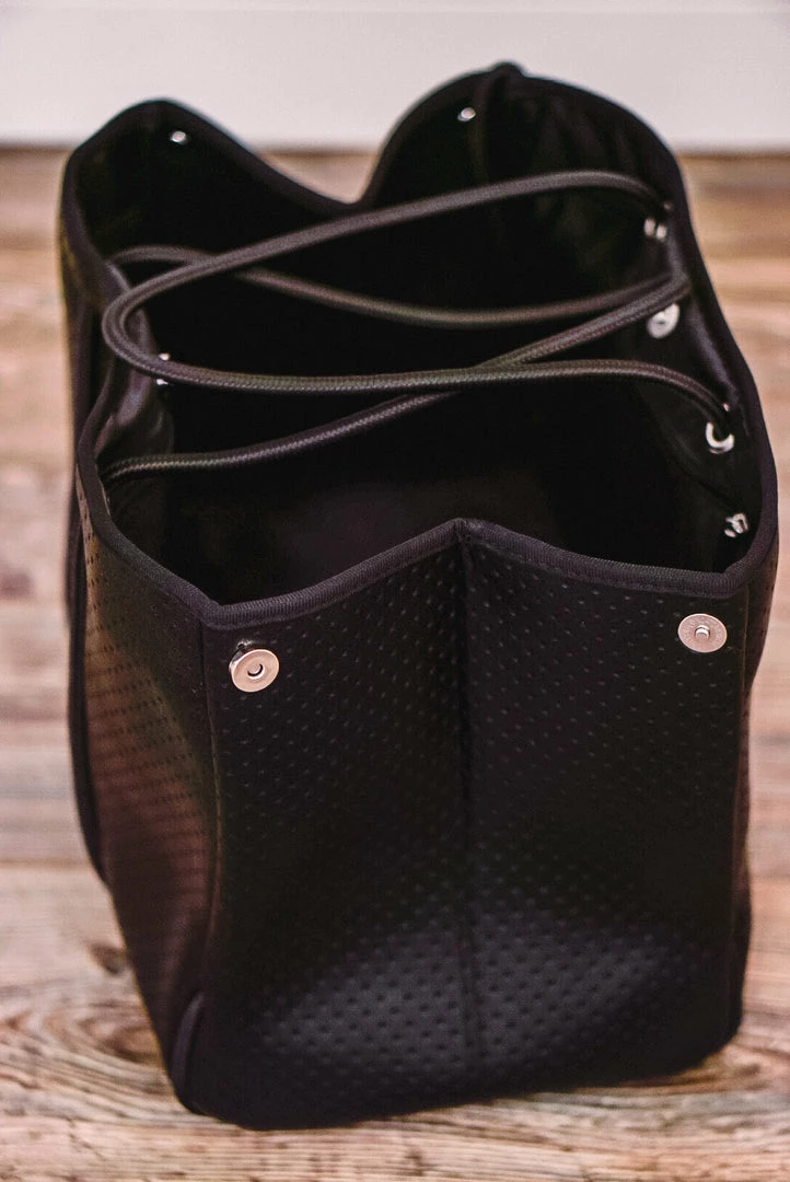 Purple Door Boutique Classy Black Neoprene Tote Bag 2 Purple Door Boutique Classy Black Neoprene Tote Bag