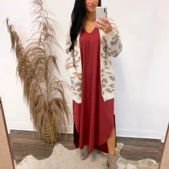 Purple Door Boutique Cuddle Me Leopard Taupe Sweater Cardigan Ladies'