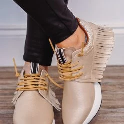 Shu Shop Shoes Pepa Fringe Gold Sneakers