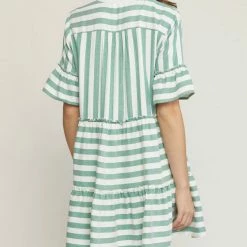 Purple Door Boutique Summer Stripes Green Babydoll Dress