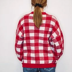 Purple Door Boutique Favorite Plaid Red Boxy Sweater New Arrivals