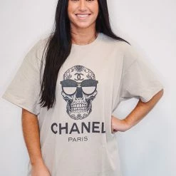 Purple Door Boutique Ladies' CC Skull Sunglasses Sand Graphic Tee