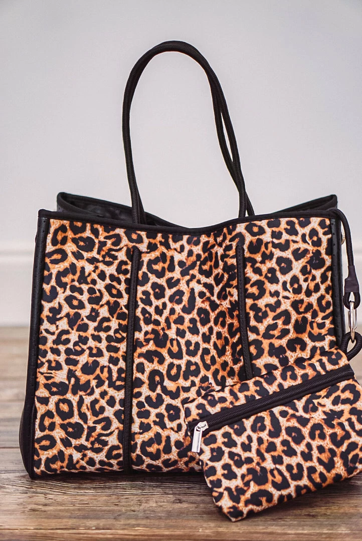 Purple Door Boutique Purses/Totes Cheetah Print Neoprene Tote Bag 1 Purple Door Boutique Purses/Totes Cheetah Print Neoprene Tote Bag