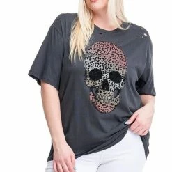 Purple Door Boutique Leopard Print Skull Black Tee New Arrivals