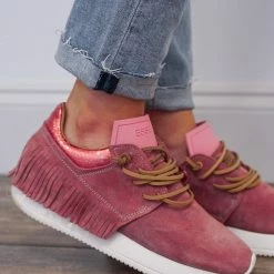 Esseutesse Strawberry Suede Fringe Sneakers