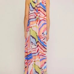Purple Door Boutique Orange Multicolor Halter Maxi Dress New Arrivals