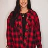 Purple Door Boutique Red Buffalo Plaid Fringe Jacket Ladies'